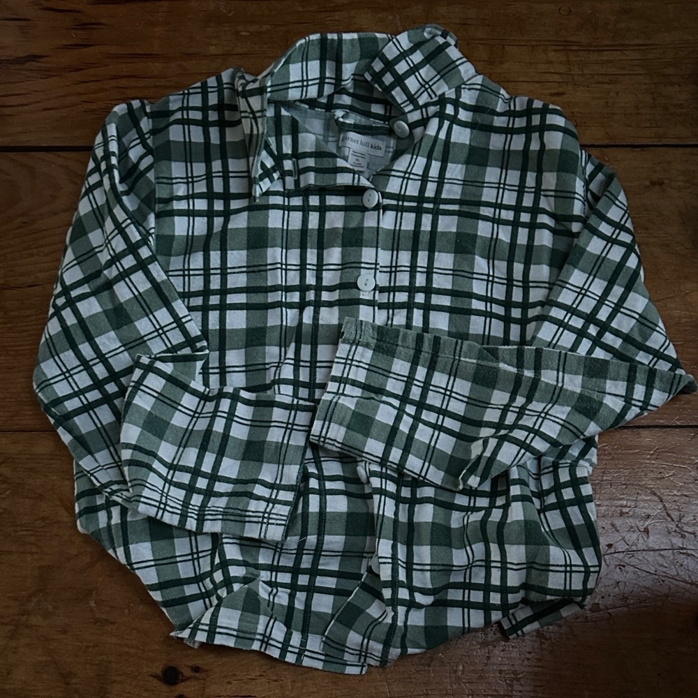 Garnet Hill Kids Green and White plaid flannel pajama set - Picture 3 of 7